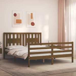 vidaXL Cadru de pat cu tăblie, maro miere, 160x200 cm, lemn masiv imagine