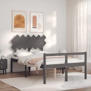 vidaXL Cadru de pat senior cu tăblie dublu, gri, lemn masiv imagine