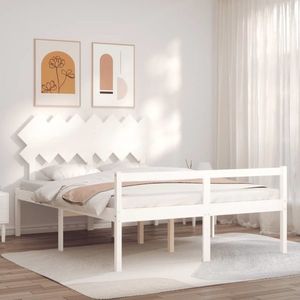 vidaXL Cadru de pat senior cu tăblie, alb, king size, lemn masiv imagine