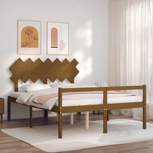 vidaXL Cadru de pat senior cu tăblie, maro miere, king size lemn masiv imagine