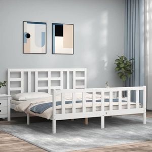 vidaXL Cadru de pat cu tăblie, alb, 180x200 cm, lemn masiv imagine