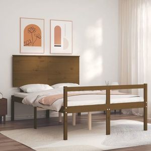 vidaXL Cadru de pat senior cu tăblie dublu, maro miere, lemn masiv imagine