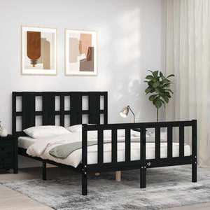 vidaXL Cadru de pat cu tăblie, negru, 120x200 cm, lemn masiv imagine