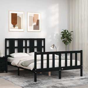 vidaXL Cadru de pat cu tăblie, negru, 140x200 cm, lemn masiv imagine