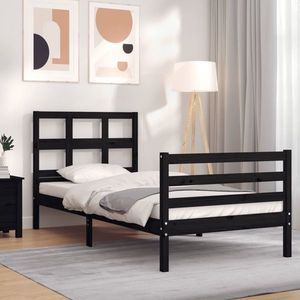vidaXL Cadru de pat cu tăblie, negru, 90x200 cm, lemn masiv imagine