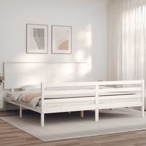 vidaXL Cadru pat cu tăblie 200x200 cm, alb, lemn masiv imagine