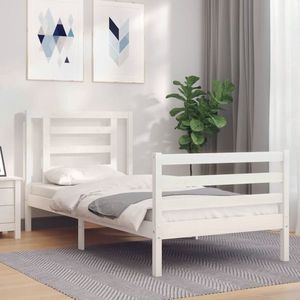 vidaXL Cadru de pat cu tăblie, alb, 90x200 cm, lemn masiv imagine