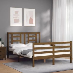 vidaXL Cadru de pat cu tăblie, maro miere, 140x200 cm, lemn masiv imagine