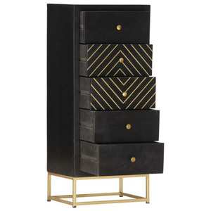 vidaXL Dulap cu sertare, negru și auriu, 45x30x105 cm, lemn de mango imagine