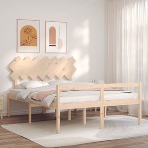 vidaXL Cadru de pat senior cu tăblie, king size, lemn masiv imagine