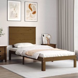 vidaXL Cadru de pat cu tăblie, maro miere, 100x200 cm, lemn masiv imagine