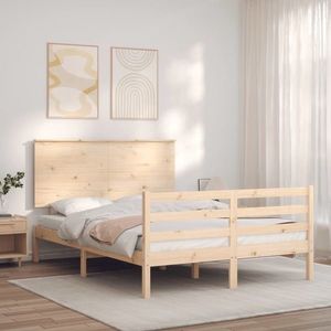 vidaXL Cadru de pat cu tăblie, dublu mic, lemn masiv imagine
