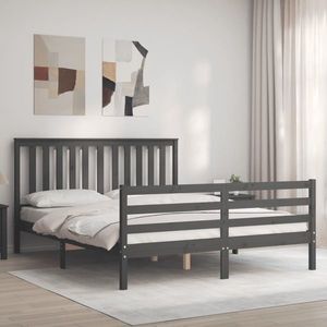 vidaXL Cadru de pat cu tăblie, gri, 160x200 cm, lemn masiv imagine