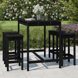vidaXL Set mobilier bar de grădină, 5 piese, negru, lemn masiv de pin imagine