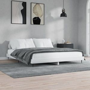 vidaXL Cadru de pat, alb extralucios, 200x200 cm, lemn prelucrat imagine