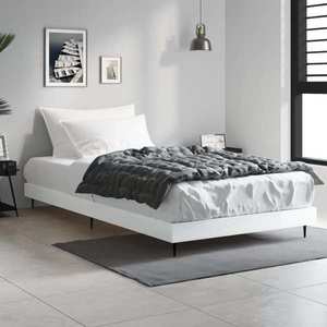 vidaXL Cadru de pat, alb extralucios, 90x200 cm, lemn prelucrat imagine
