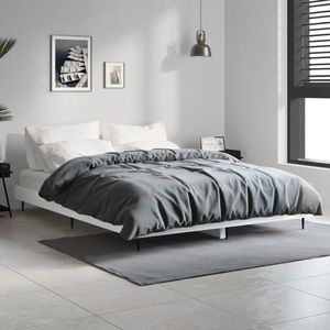 vidaXL Cadru de pat, alb extralucios, 135x190 cm, lemn prelucrat imagine