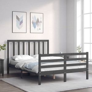 vidaXL Cadru de pat cu tăblie, dublu, gri, lemn masiv imagine
