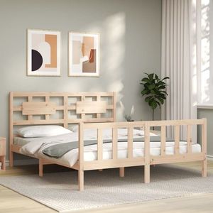 vidaXL Cadru de pat cu tăblie, king size, lemn masiv imagine