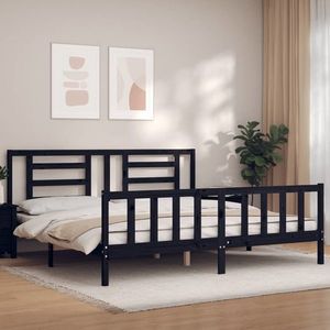 vidaXL Cadru de pat cu tăblie Super King Size, negru, lemn masiv imagine