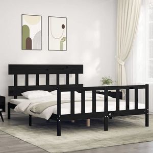 vidaXL Cadru de pat cu tăblie, negru, king size, lemn masiv imagine