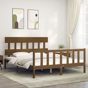 vidaXL Cadru de pat cu tăblie, maro miere, king size, lemn masiv imagine