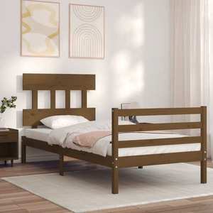 vidaXL Cadru de pat cu tăblie, maro miere, 90x200 cm, lemn masiv imagine