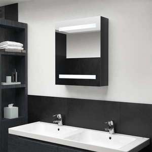 vidaXL Dulap de baie cu oglindă și LED, negru strălucitor, 50x14x60 cm imagine