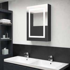 vidaXL Dulap de baie cu oglindă și LED, negru strălucitor, 50x13x70 cm imagine