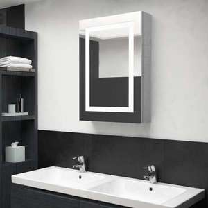 vidaXL Dulap de baie cu oglindă și LED, gri beton, 50x13x70 cm imagine