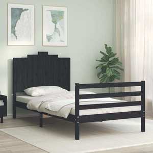vidaXL Cadru de pat cu tăblie, negru, 100x200 cm, lemn masiv imagine
