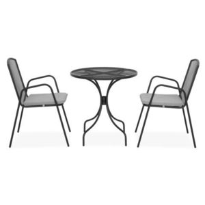 Set 2 scaune cu spatar mediu si masa rotunda, Berlin, H.72 D.70 cm, otel, negru/gri imagine