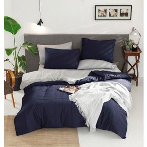 Lenjerie de pat dubla, Çift Yönlü - Dark Blue, Grey, Acasă EnLora, Bumbac Ranforce imagine