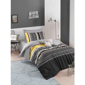 Lenjerie de pat pentru o persoana, Formas - Yellow, EnLora Home, Bumbac Ranforce imagine