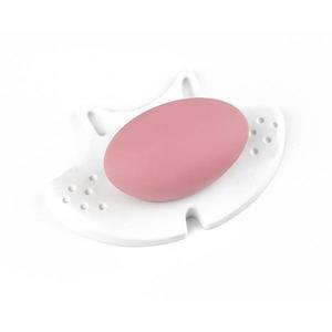 Buton pentru mobila copii Joy Pisica, finisaj alb cu nasuc roz CB, 30 mm imagine