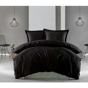 Lenjerie de pat dubla, 4 piese, 100% bumbac satinat, Cotton Box, Premium Elegant, negru imagine