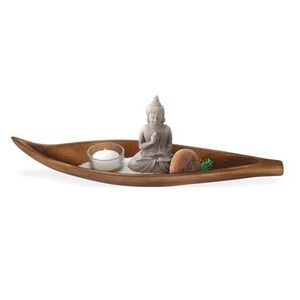 Decoratiune cu lumanare Buddha in canoe, 37x9.5x3.5 cm, lemn imagine