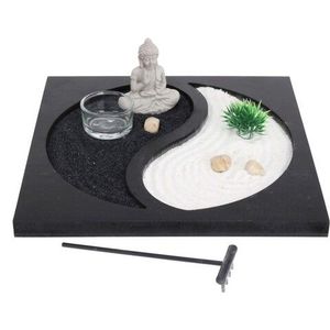 Suport pentru lumanare Buddha yin yang, 23.7x23.7x7 cm, MDF, negru/alb imagine