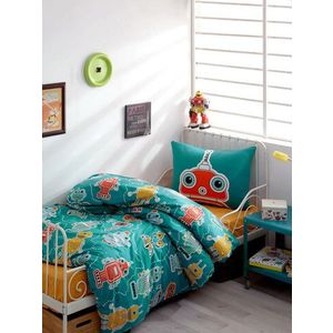 Lenjerie de pat pentru o persoana (SE), Robotte - Green, Mijolnir, Bumbac Ranforce imagine