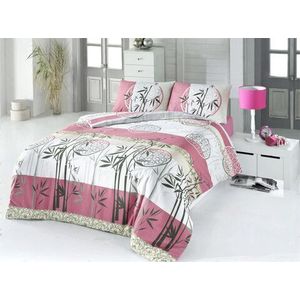 Lenjerie de pat pentru o persoana (FR), 2 piese, Bambu - Pink v2, Victoria, 65% bumbac/35% poliester imagine