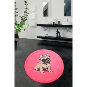 Covoras de baie, Chilai, Pink Pug DJT (100 cm), Micropoliamida, Multicolor imagine