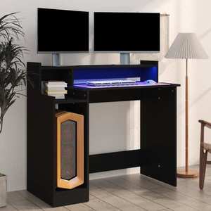 vidaXL Birou cu lumini LED, negru, 97x45x90 cm, lemn prelucrat imagine
