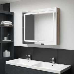 vidaXL Dulap de baie cu oglindă și LED, alb și stejar, 80x12x68 cm imagine