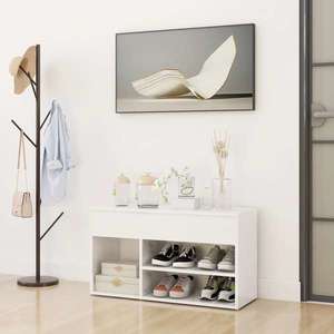 vidaXL Banchetă pantofar, alb extralucios, 80x30x45 cm, PAL imagine