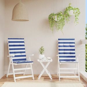 vidaXL Perne de scaun spătar înalt, 2 buc. dungi albastre&albe, textil imagine