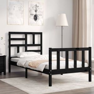 vidaXL Cadru de pat cu tăblie single, negru, lemn masiv imagine