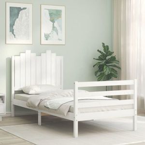vidaXL Cadru de pat cu tăblie, alb, 90x200 cm, lemn masiv imagine