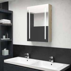 vidaXL Dulap de baie cu oglindă și LED, alb și stejar, 50x13x70 cm imagine