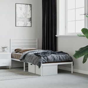 vidaXL Cadru de pat metalic cu tăblie, alb, 100x190 cm imagine