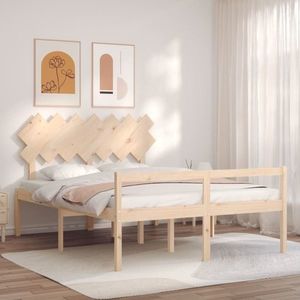 vidaXL Cadru de pat senior cu tăblie, 140x190 cm, lemn masiv imagine